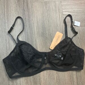 NWT Lise Charmel Ecrin Glamour Lace Mesh Black Bra 38C Swarovski Crystal France